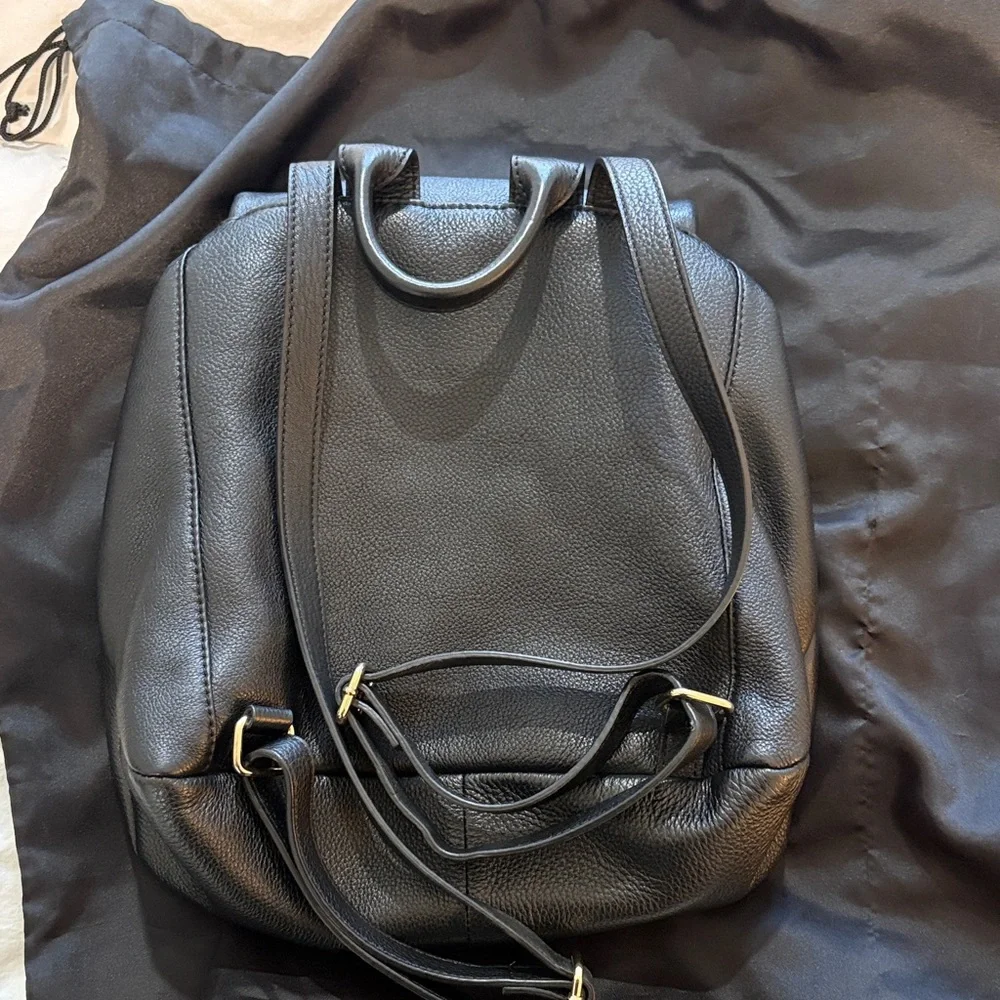 Karl Lagerfeld Black Pebbled Leather Flap Backpack with Gold Logo - Picture 2 of 4